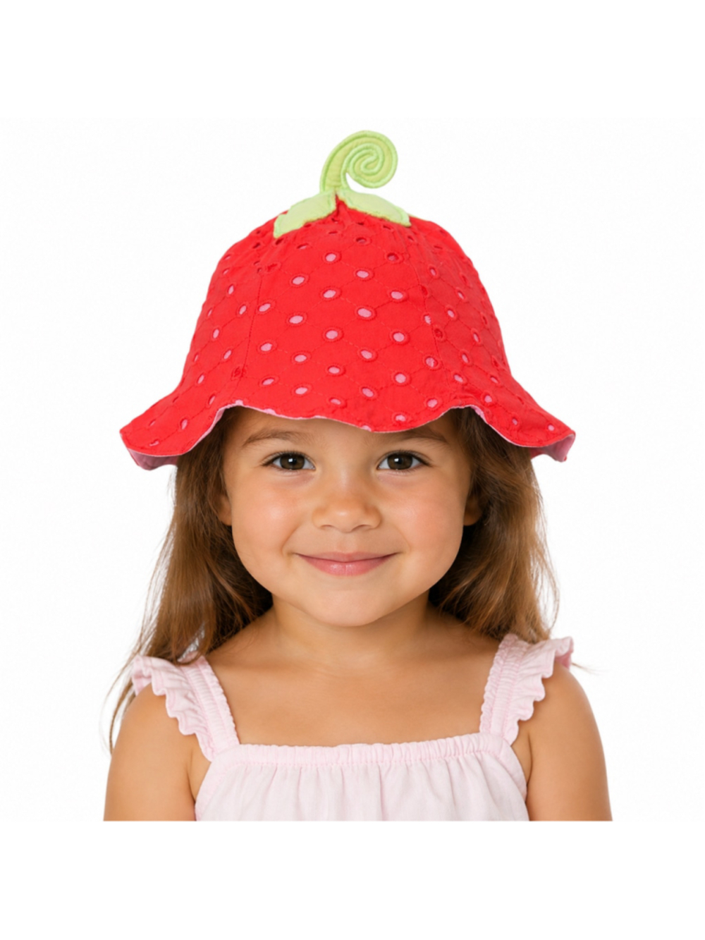 Gymboree Girls Strawberry Sun Hat 4T-5T Red Eyelet Scalloped Brim